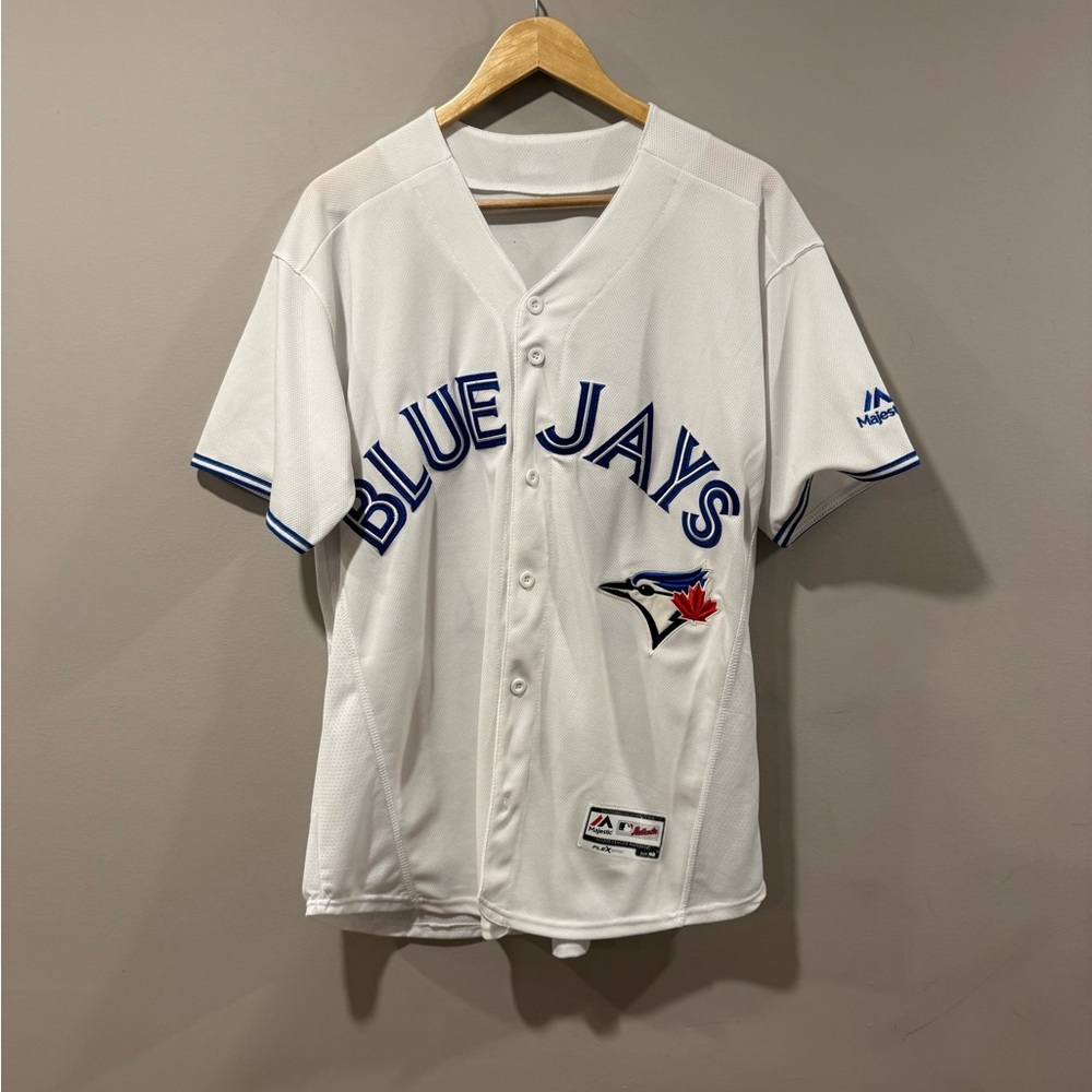 Majestic White Toronto Blue Jays Button-Up Jersey with Blue Trim
